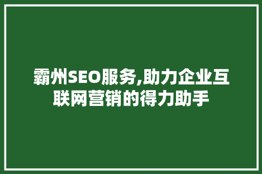 霸州SEO服务,助力企业互联网营销的得力助手