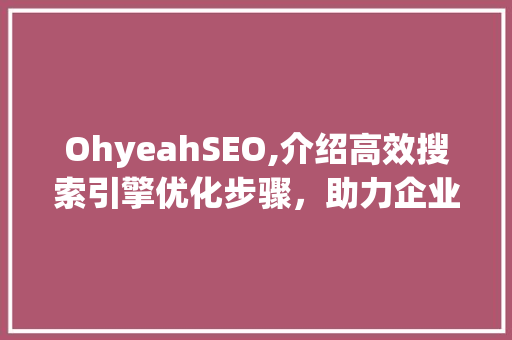 OhyeahSEO,介绍高效搜索引擎优化步骤，助力企业互联网营销