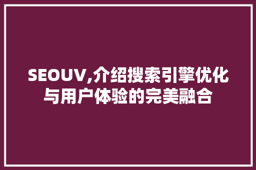 SEOUV,介绍搜索引擎优化与用户体验的完美融合