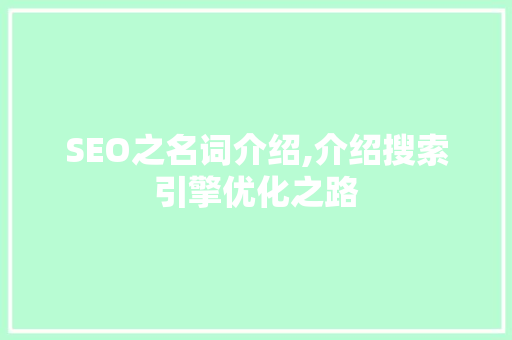 SEO之名词介绍,介绍搜索引擎优化之路