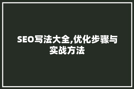 SEO写法大全,优化步骤与实战方法