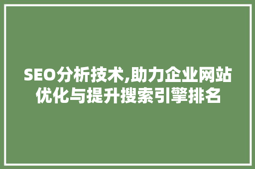 SEO分析技术,助力企业网站优化与提升搜索引擎排名
