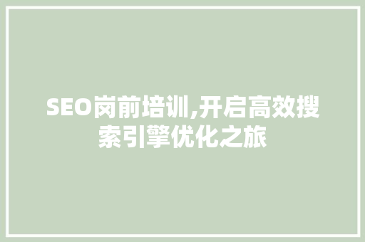 SEO岗前培训,开启高效搜索引擎优化之旅