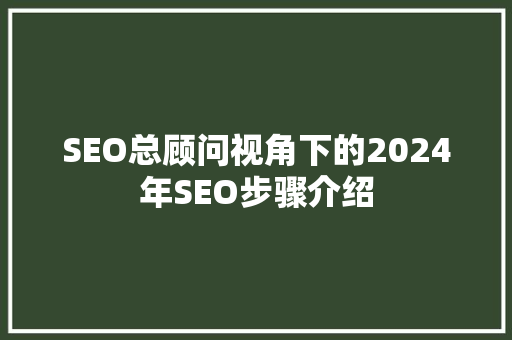 SEO总顾问视角下的2024年SEO步骤介绍