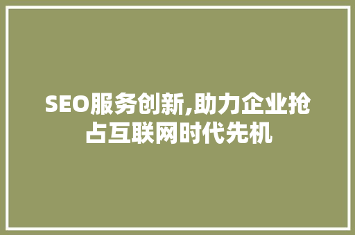 SEO服务创新,助力企业抢占互联网时代先机