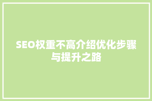 SEO权重不高介绍优化步骤与提升之路