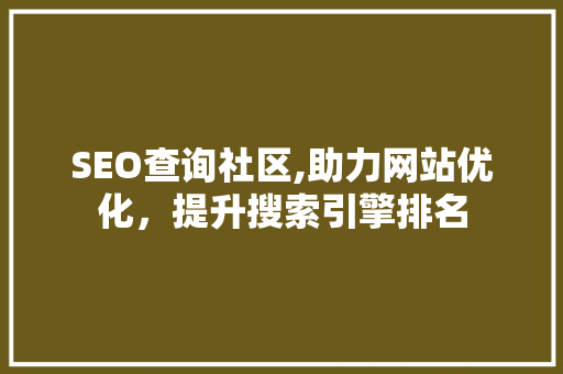 SEO查询社区,助力网站优化，提升搜索引擎排名