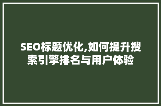 SEO标题优化,如何提升搜索引擎排名与用户体验