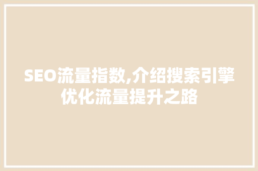 SEO流量指数,介绍搜索引擎优化流量提升之路