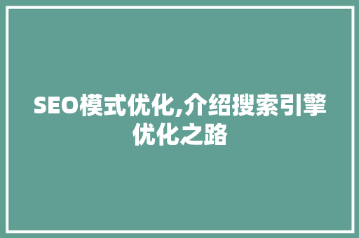 SEO模式优化,介绍搜索引擎优化之路