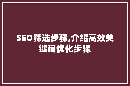 SEO筛选步骤,介绍高效关键词优化步骤