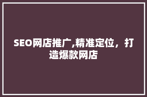 SEO网店推广,精准定位，打造爆款网店