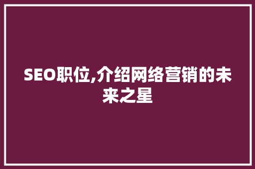 SEO职位,介绍网络营销的未来之星