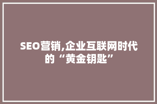 SEO营销,企业互联网时代的“黄金钥匙”
