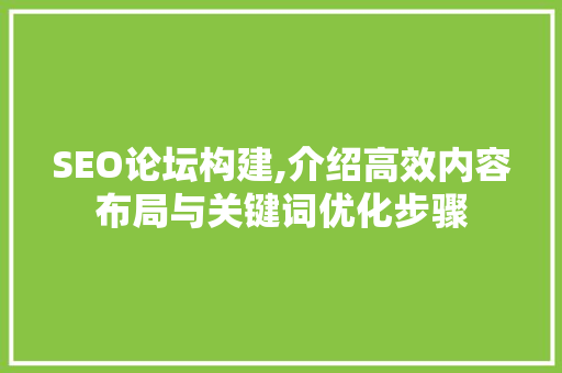 SEO论坛构建,介绍高效内容布局与关键词优化步骤