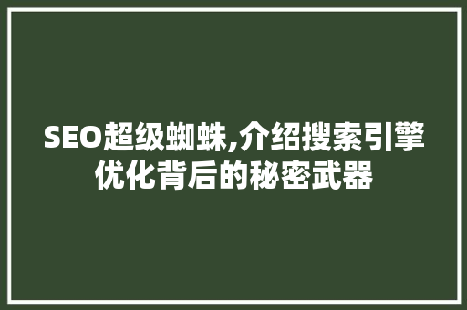 SEO超级蜘蛛,介绍搜索引擎优化背后的秘密武器