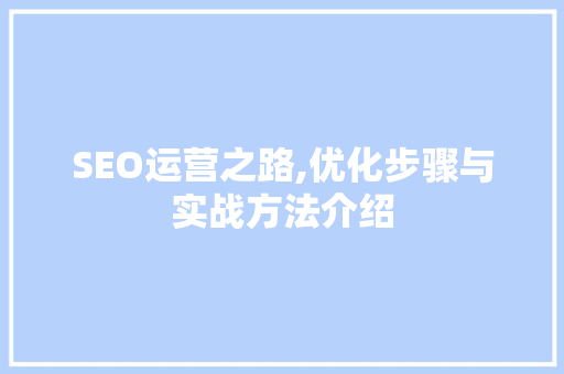 SEO运营之路,优化步骤与实战方法介绍