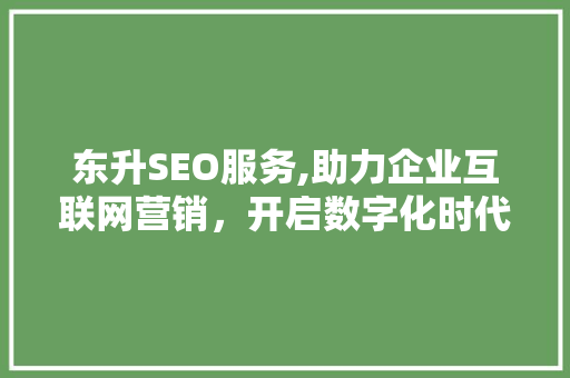 东升SEO服务,助力企业互联网营销，开启数字化时代新篇章