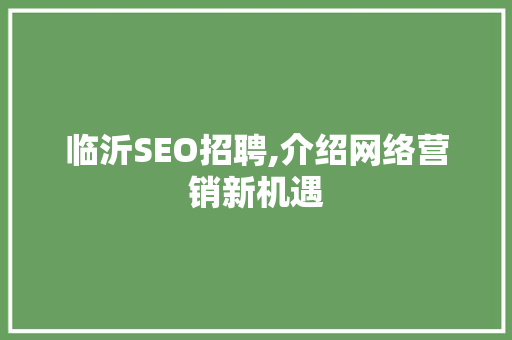 临沂SEO招聘,介绍网络营销新机遇