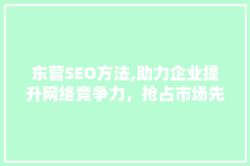 东营SEO方法,助力企业提升网络竞争力，抢占市场先机