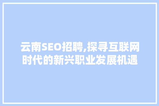 云南SEO招聘,探寻互联网时代的新兴职业发展机遇