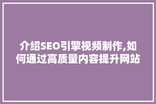 介绍SEO引擎视频制作,如何通过高质量内容提升网站排名