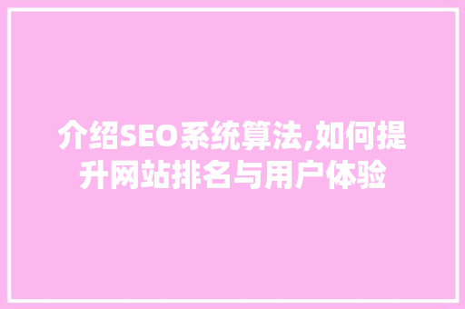 介绍SEO系统算法,如何提升网站排名与用户体验