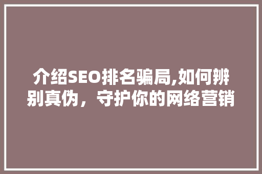 介绍SEO排名骗局,如何辨别真伪，守护你的网络营销安全