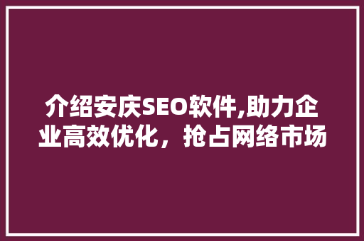 介绍安庆SEO软件,助力企业高效优化，抢占网络市场先机