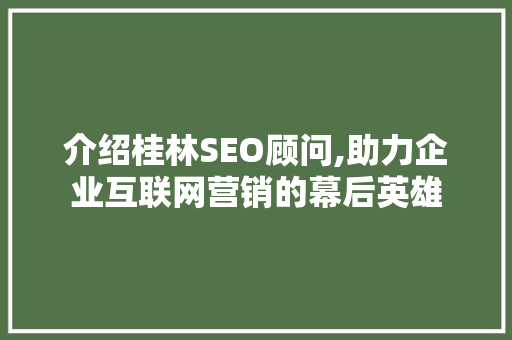 介绍桂林SEO顾问,助力企业互联网营销的幕后英雄