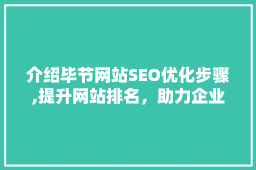 介绍毕节网站SEO优化步骤,提升网站排名，助力企业腾飞