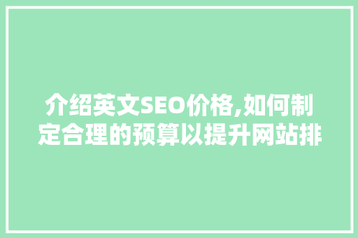 介绍英文SEO价格,如何制定合理的预算以提升网站排名