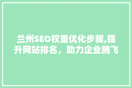 兰州SEO权重优化步骤,提升网站排名，助力企业腾飞