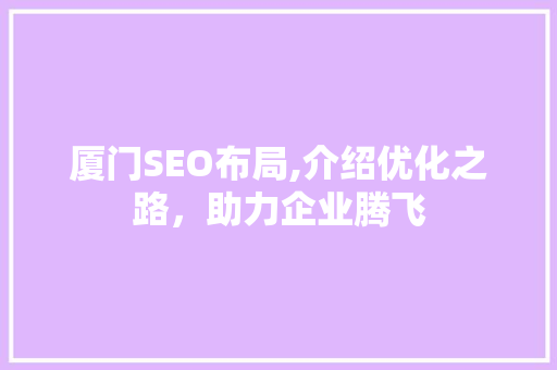厦门SEO布局,介绍优化之路，助力企业腾飞