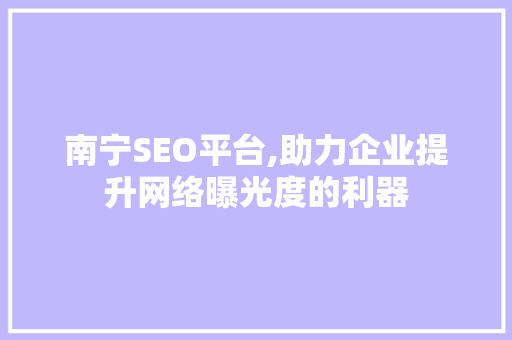南宁SEO平台,助力企业提升网络曝光度的利器