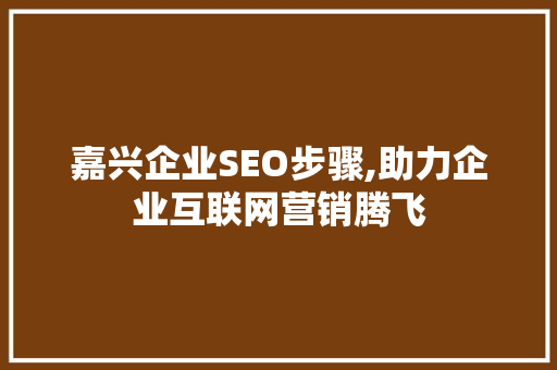 嘉兴企业SEO步骤,助力企业互联网营销腾飞