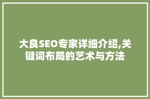 大良SEO专家详细介绍,关键词布局的艺术与方法
