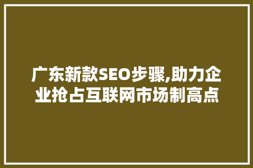 广东新款SEO步骤,助力企业抢占互联网市场制高点