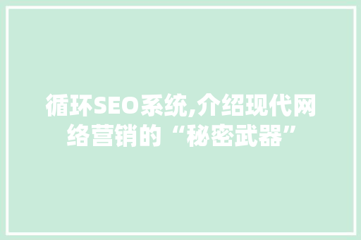 循环SEO系统,介绍现代网络营销的“秘密武器”