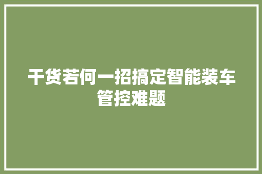 干货若何一招搞定智能装车管控难题