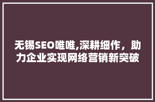 无锡SEO唯唯,深耕细作，助力企业实现网络营销新突破