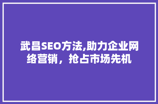 武昌SEO方法,助力企业网络营销，抢占市场先机