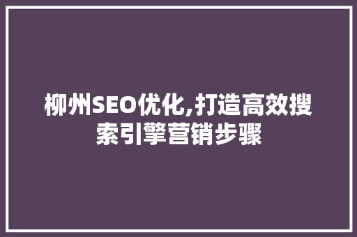 柳州SEO优化,打造高效搜索引擎营销步骤
