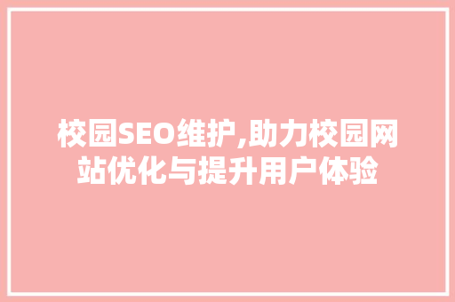 校园SEO维护,助力校园网站优化与提升用户体验