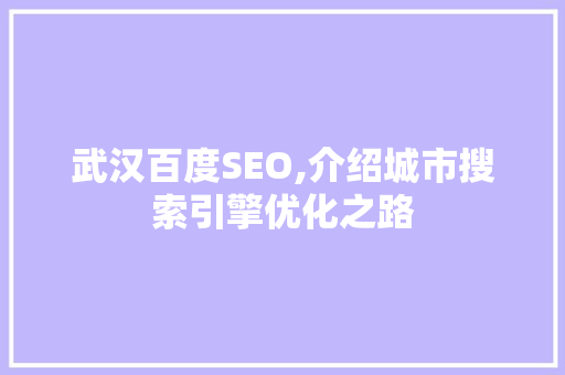 武汉百度SEO,介绍城市搜索引擎优化之路