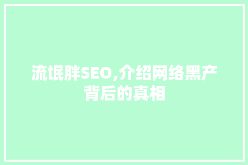 流氓胖SEO,介绍网络黑产背后的真相