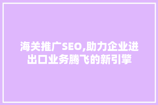 海关推广SEO,助力企业进出口业务腾飞的新引擎