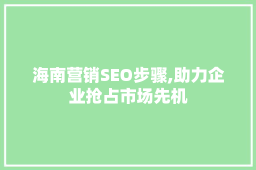海南营销SEO步骤,助力企业抢占市场先机