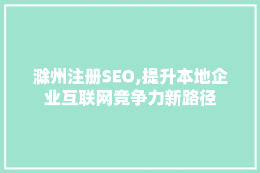 滁州注册SEO,提升本地企业互联网竞争力新路径