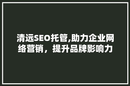 清远SEO托管,助力企业网络营销，提升品牌影响力